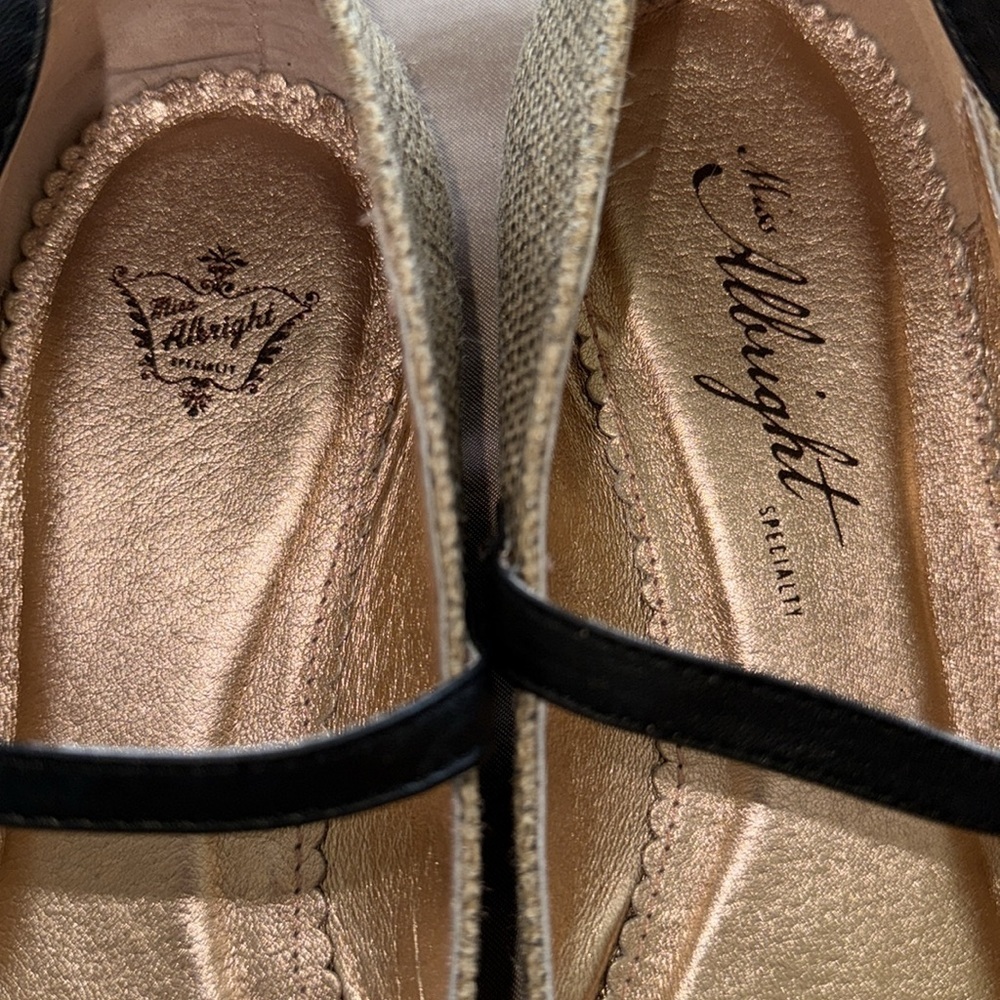 Anthropologie Miss Albright Dacey Shimmer Linen Mary Jane Ballet Flats Straps - Picture 11 of 11